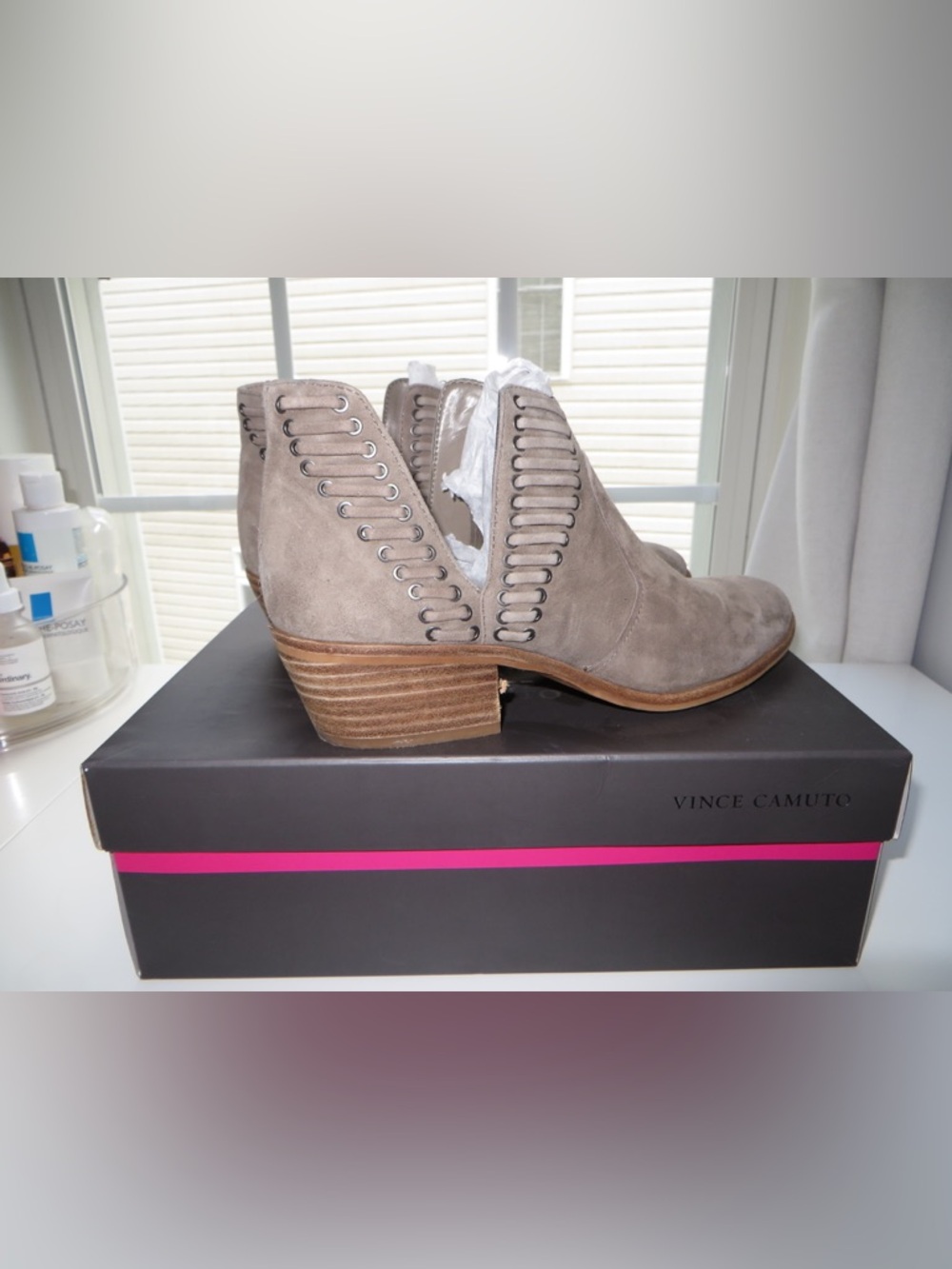 Vince Gray Taupe Suede Cutout Ankle Booties